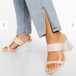 Nude Snakeskin Block Heel